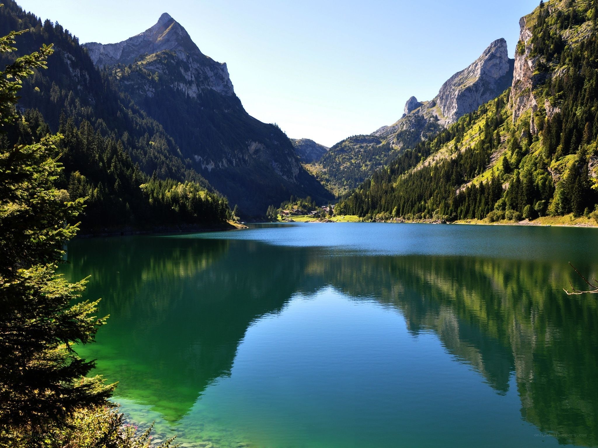 Mountain lake in a valley