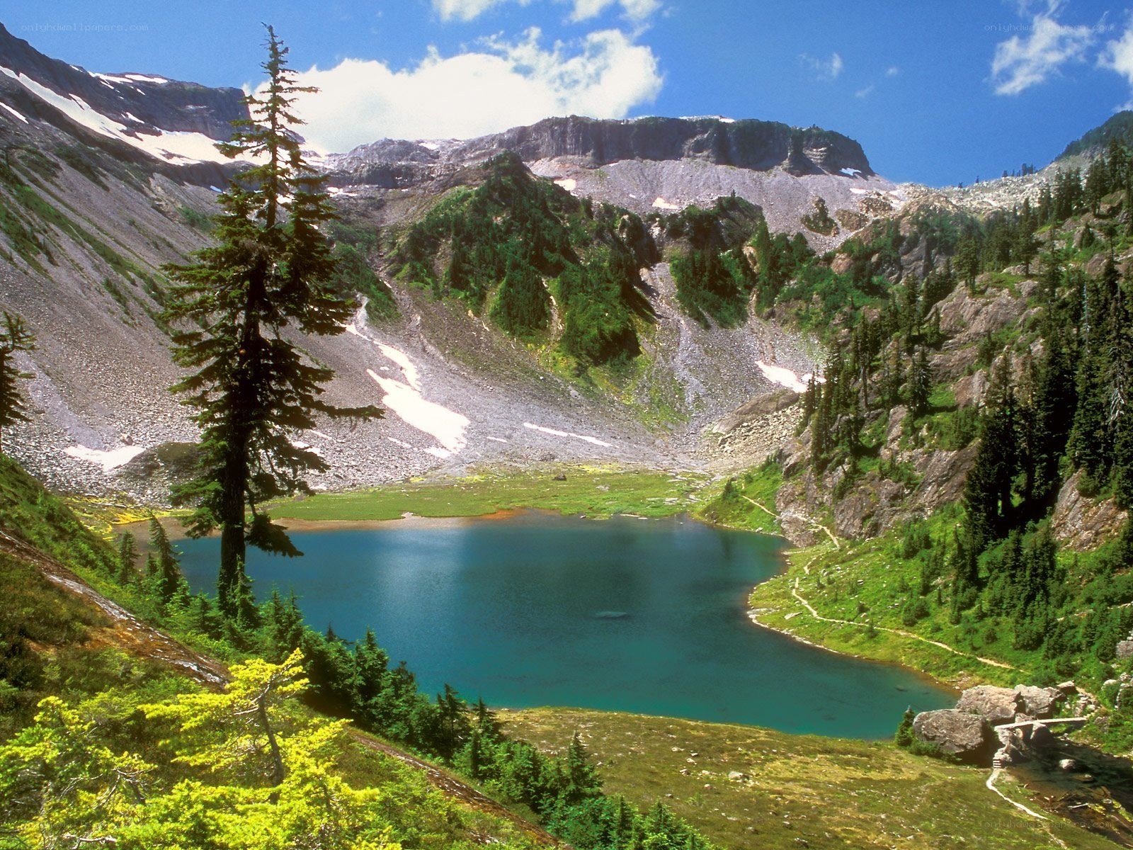 Mountain lake in a valley