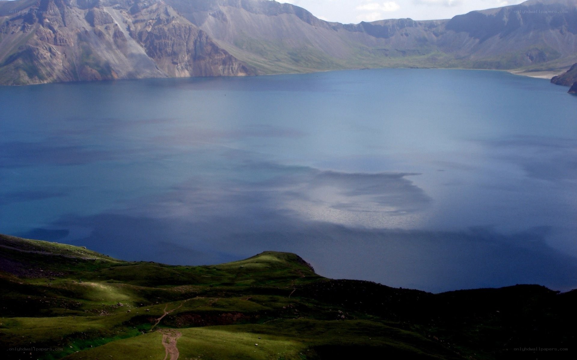 Mountain lake in a volcanic crater