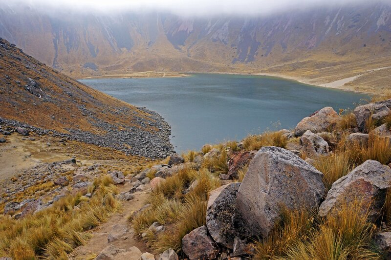 Mountain lake in a volcanic crater