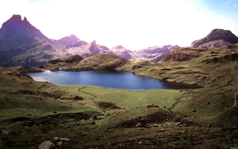 Mountain lake in alpine landscape