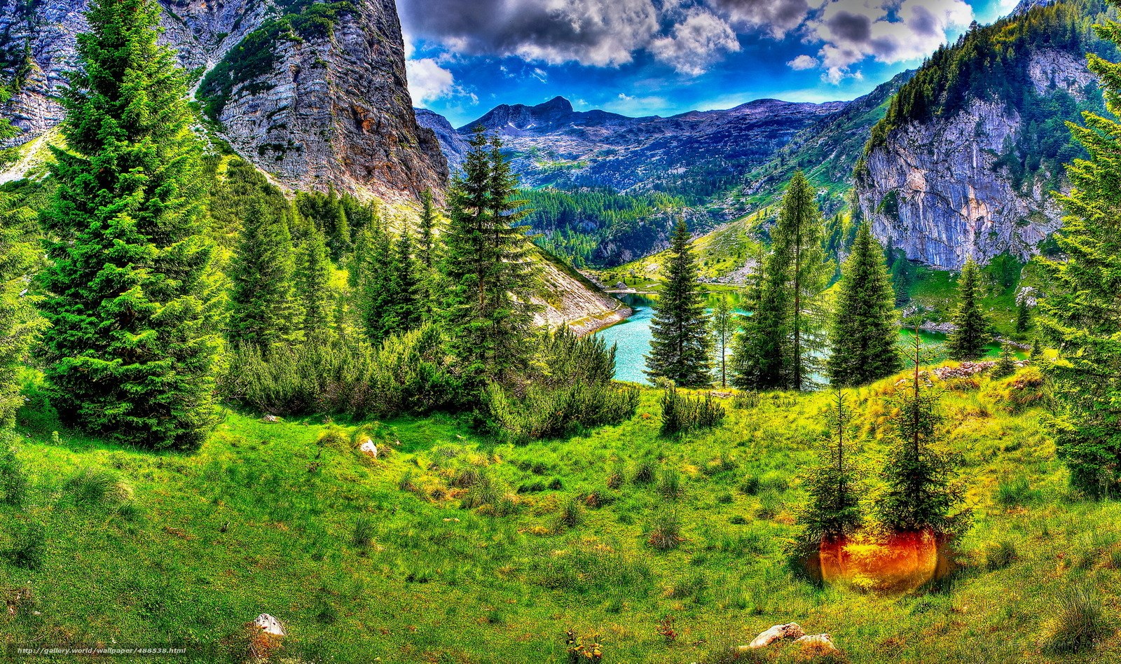Mountain lake in alpine valley
