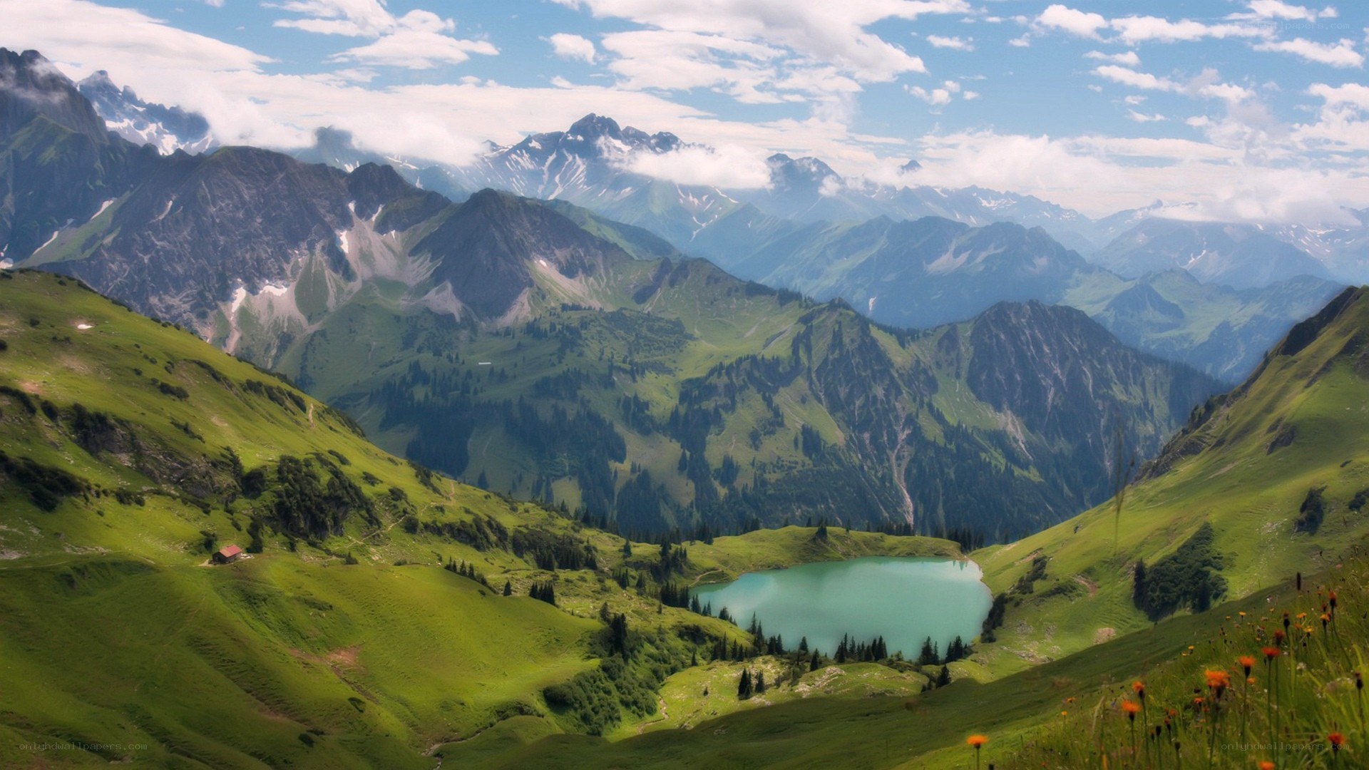 Mountain lake in alpine valley