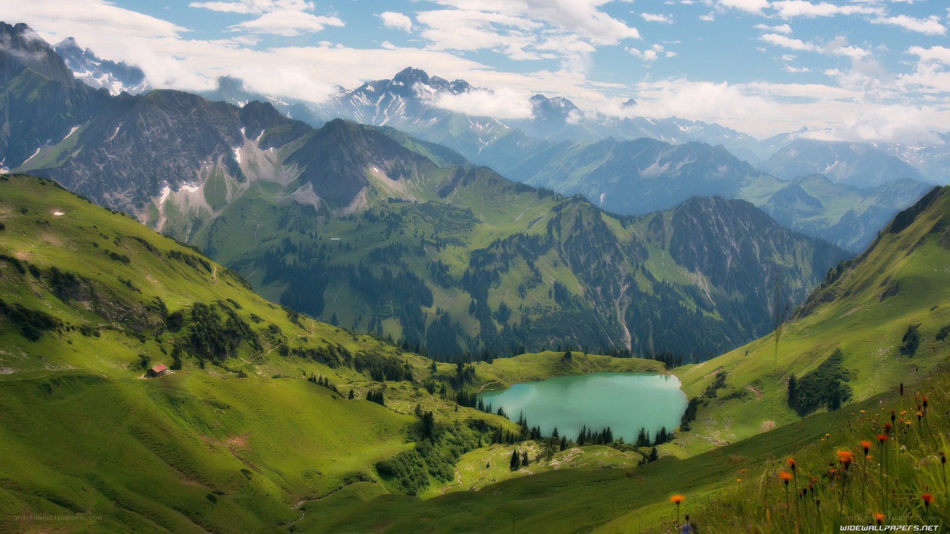 Mountain lake in alpine valley