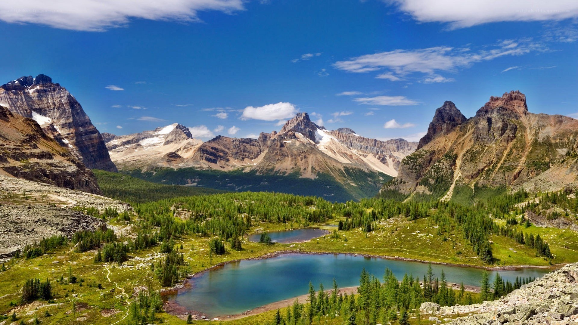 Mountain lake in alpine valley