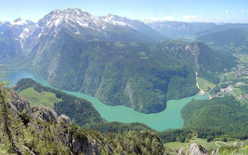 Mountain lake in alpine valley