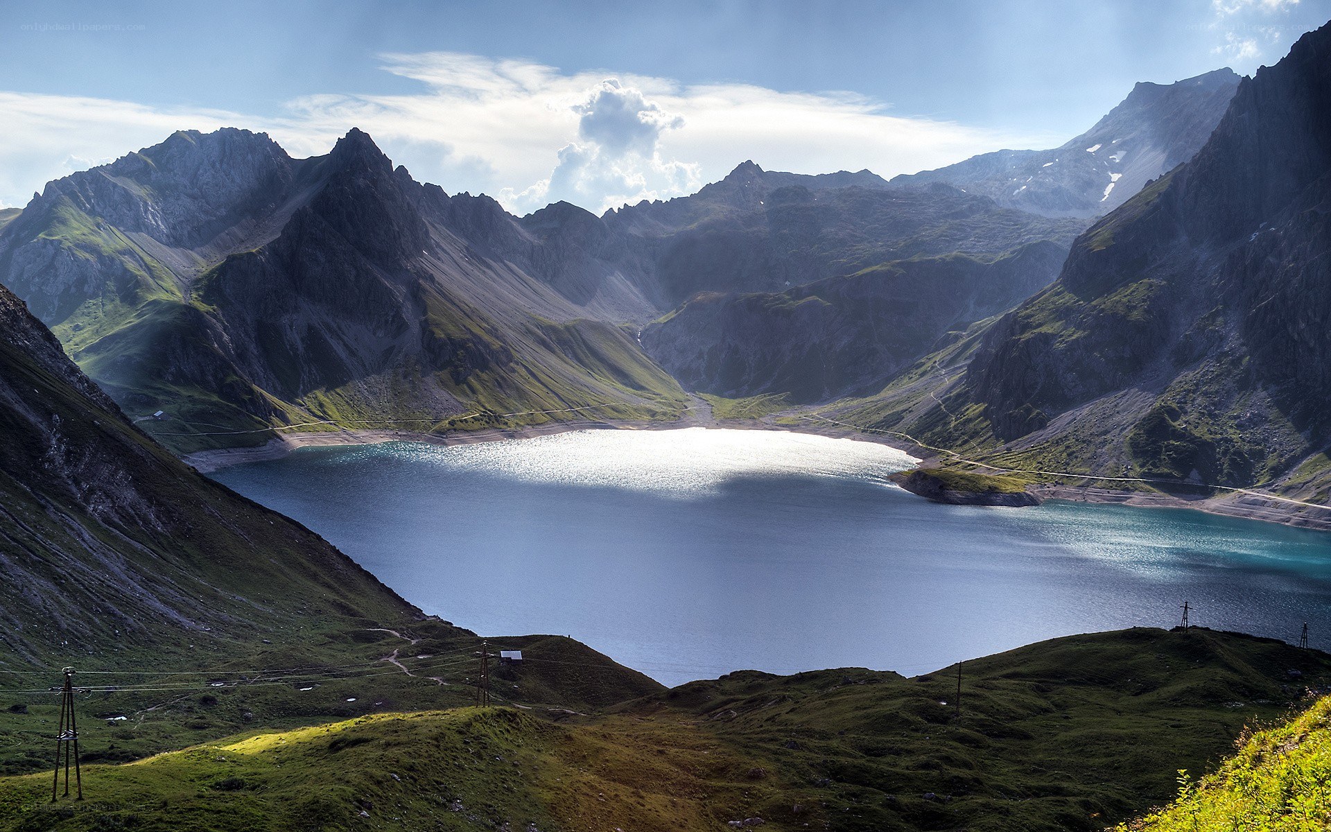 Mountain lake in alpine valley