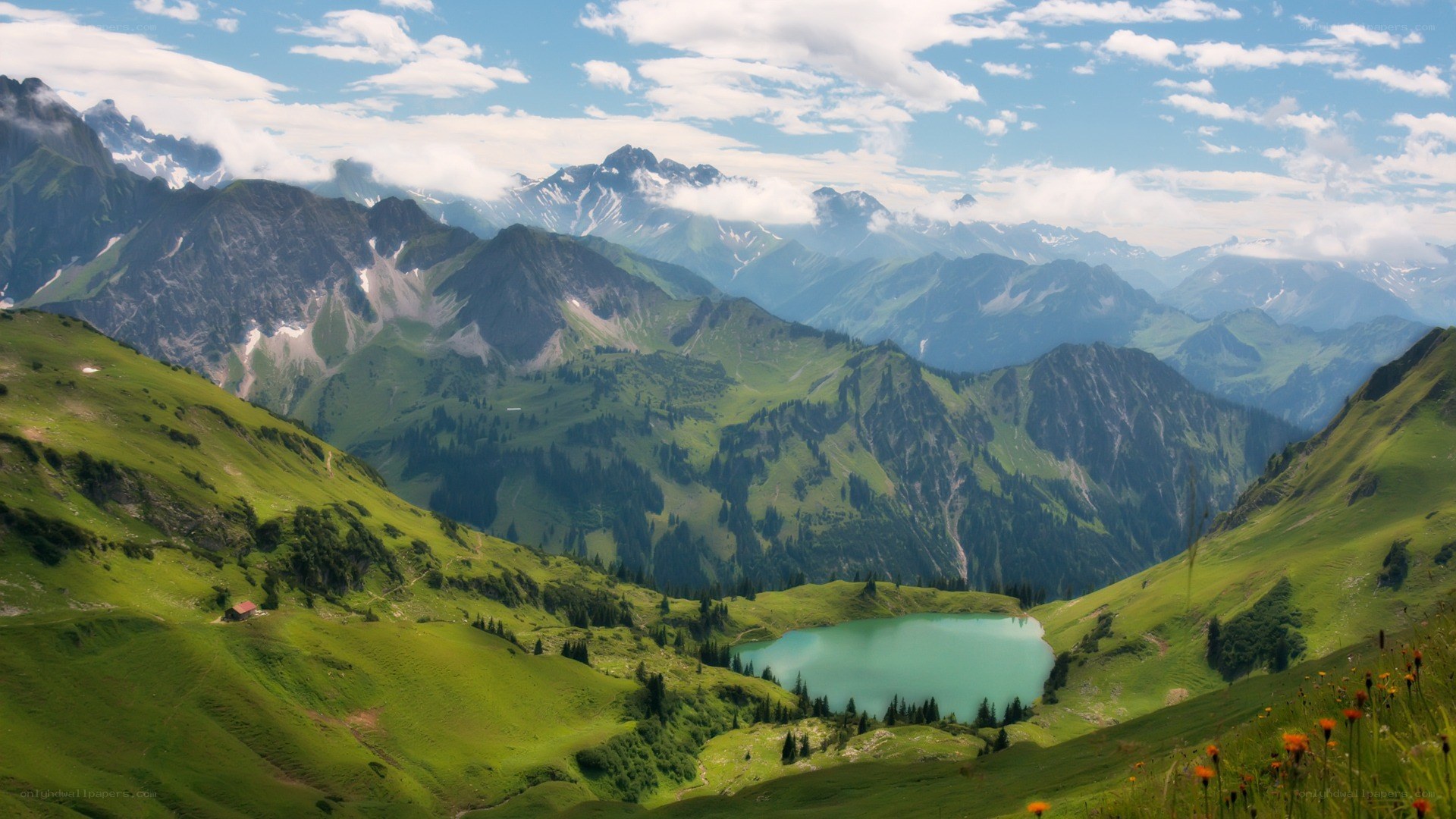 Mountain lake in alpine valley