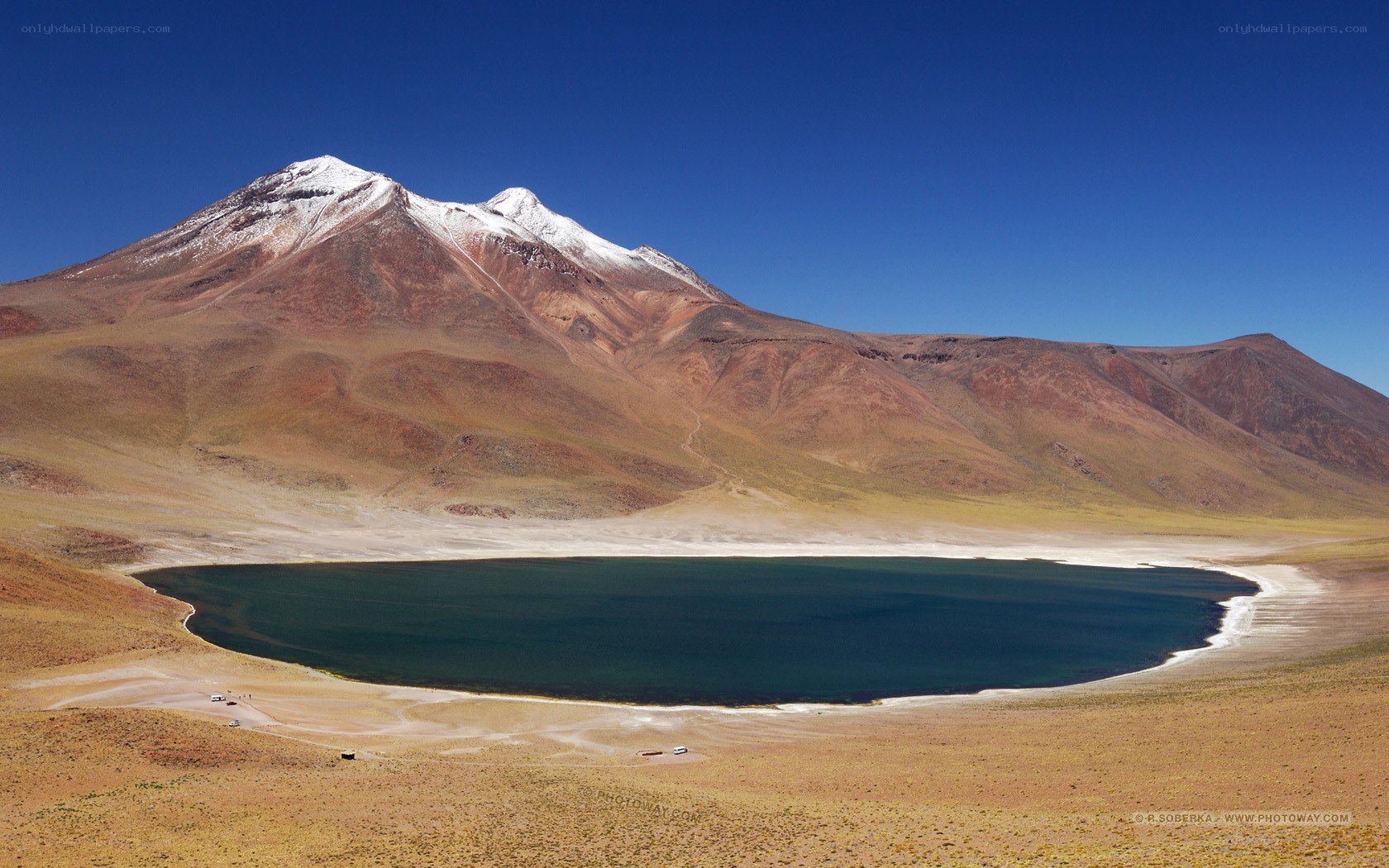 Mountain lake in arid landscape