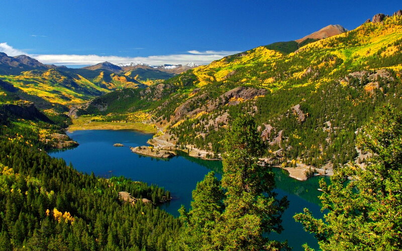 Mountain Lake in Autumn — Blue, Serene, Photograph, Forest, Mountains