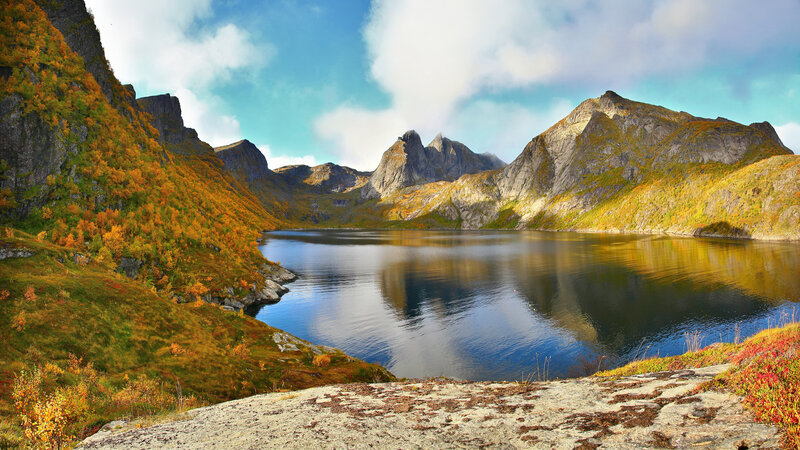Mountain Lake in Autumn — Blue, Serene, Photograph, Mountains