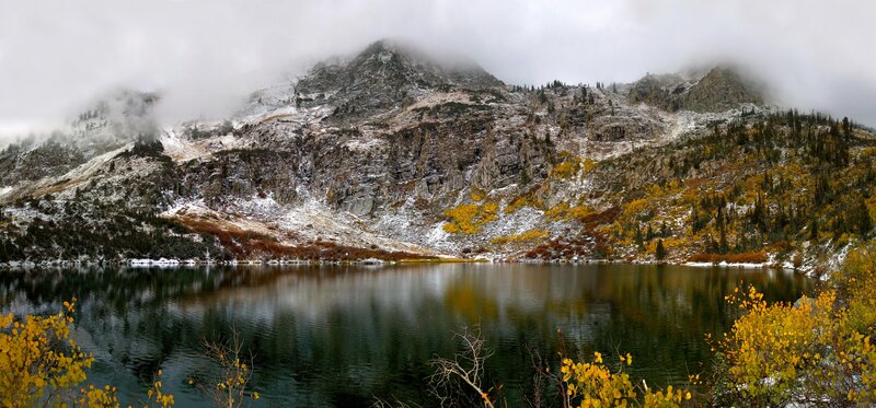Mountain Lake in Autumn — Green, Serene, Photograph, Mountains
