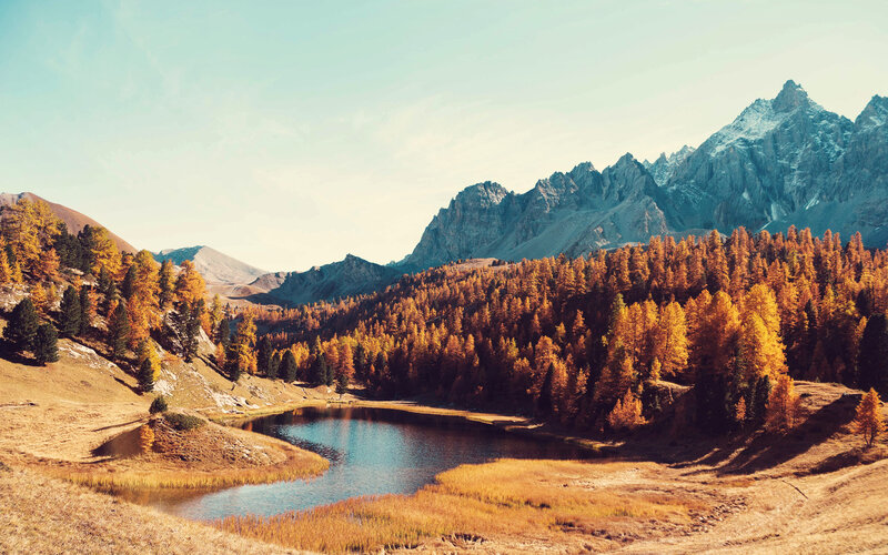 Mountain Lake in Autumn — Orange