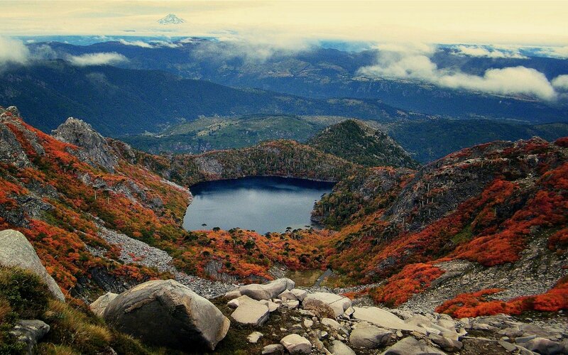 Mountain Lake in Autumn — Red, Serene