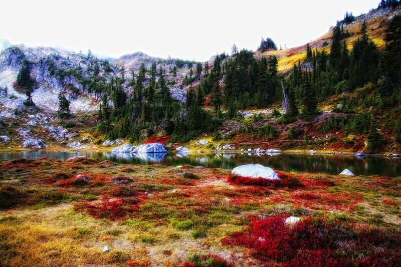 Mountain Lake in Autumn — Red