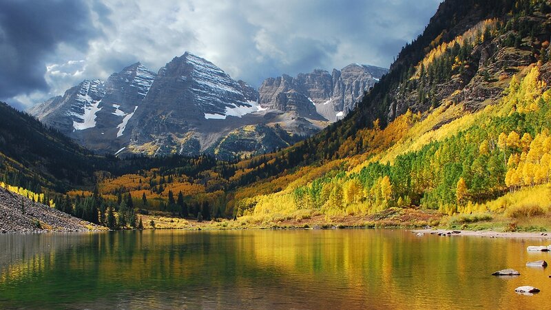 Mountain Lake in Autumn — Yellow, Dramatic, Photograph