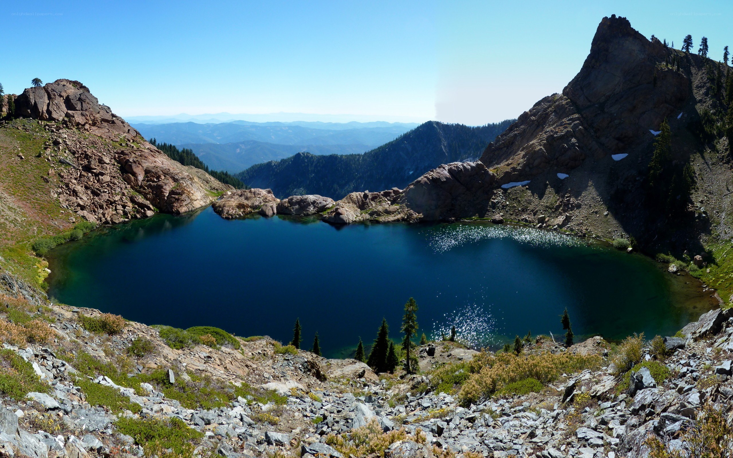 Mountain lake in clear weather