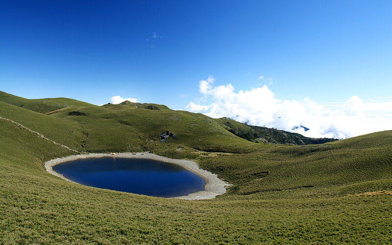 Mountain Lake in Crater — Blue, Serene