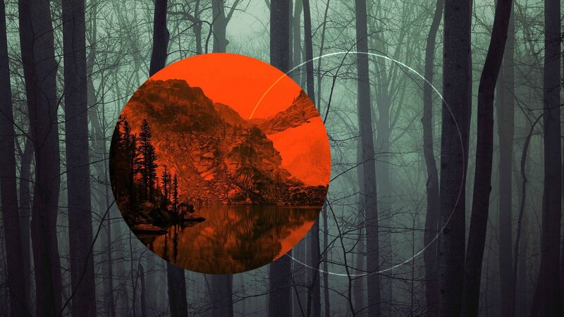 Mountain Lake in Forest — Orange, Mysterious