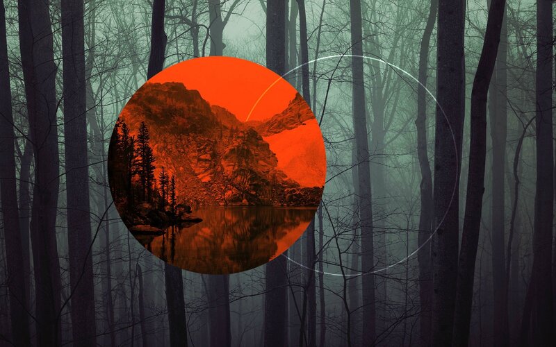 Mountain Lake in Forest — Orange