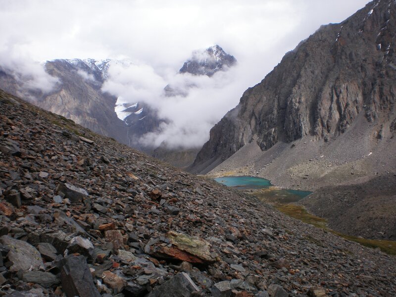 Mountain lake in rocky valley