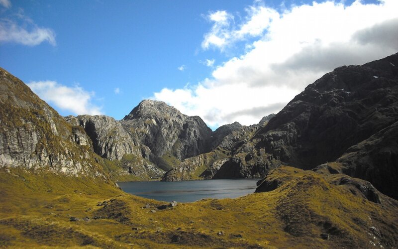 Mountain lake in rugged landscape