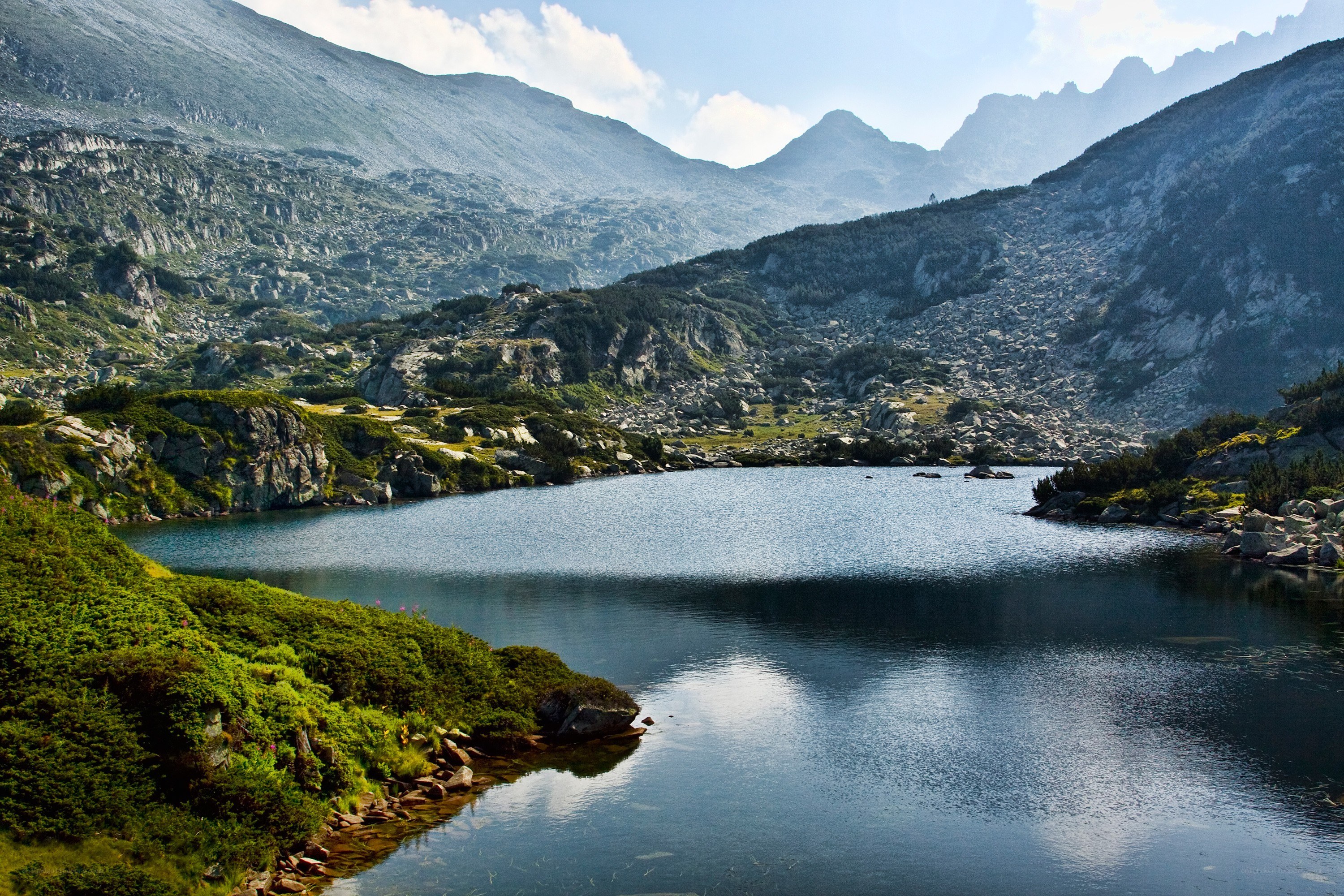 Mountain lake in rugged terrain