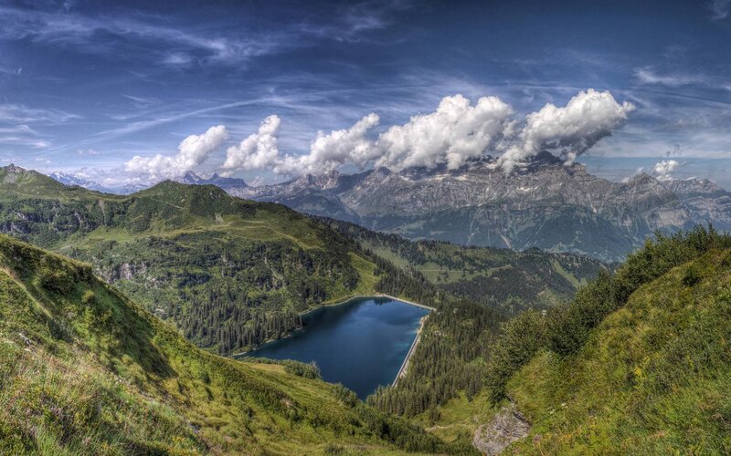Mountain Lake in Valley — Blue, Dramatic, Afternoon