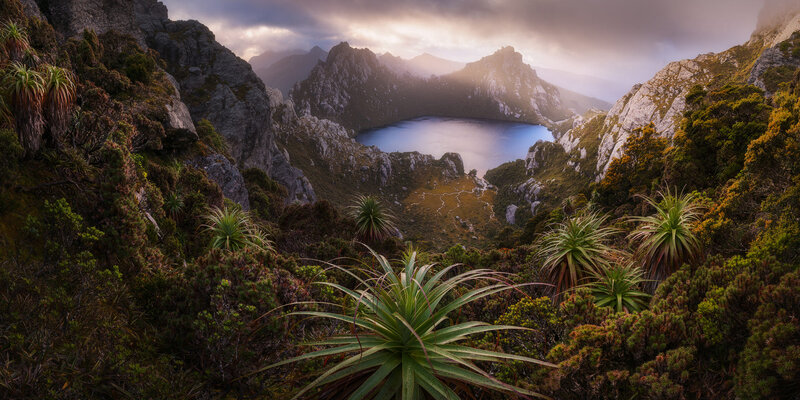 Mountain Lake in Valley — Green, Dramatic, Sunset