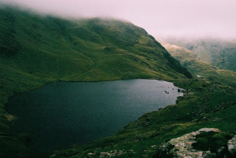 Mountain Lake in Valley — Green, Misty