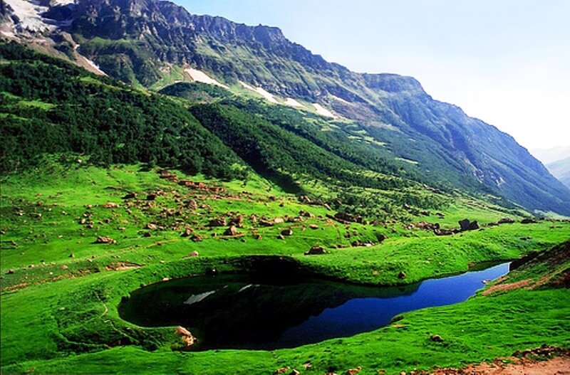 Mountain Lake in Valley — Green, Serene, Afternoon, Photograph, Mountains