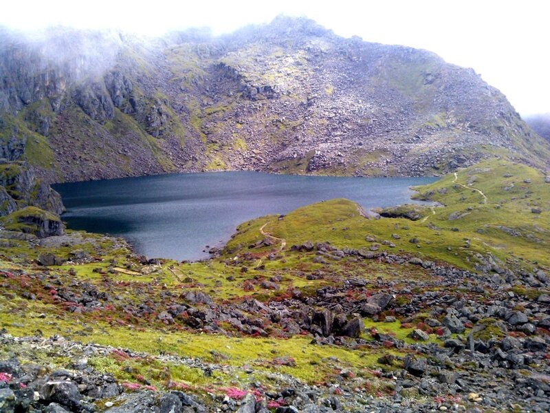 Mountain Lake in Valley — Green, Serene, Photograph, Trail