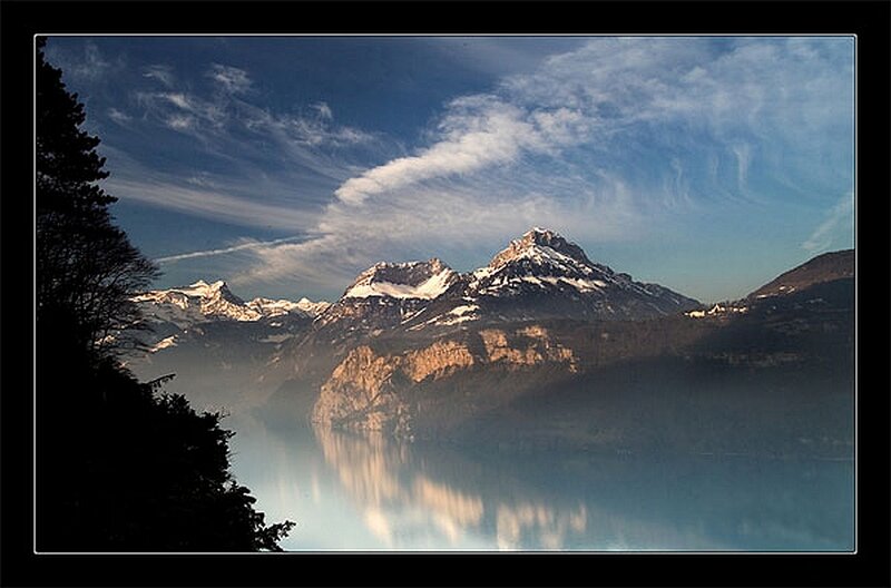 Mountain lake landscape at dawn