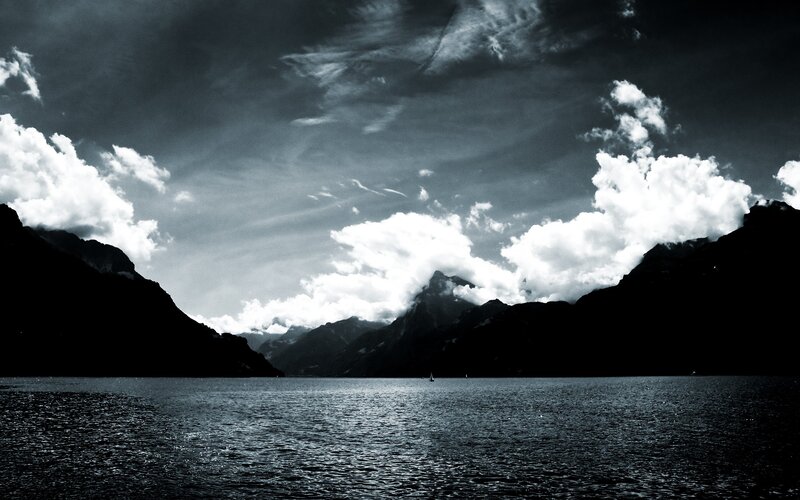 Mountain Lake Landscape — Black, Dramatic, Photograph, Mountains