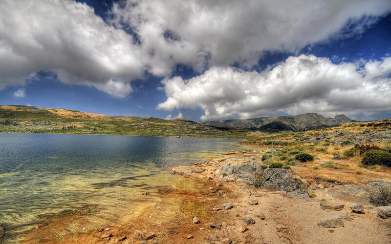 Mountain Lake Landscape — Blue, Dramatic, Afternoon, Photograph, Clouds, Hills