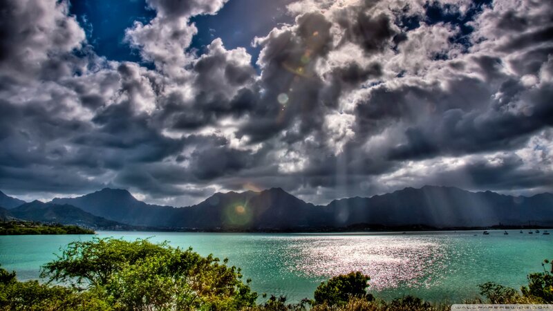 Mountain Lake Landscape — Blue, Dramatic, Afternoon, Photograph, Clouds, Mountains