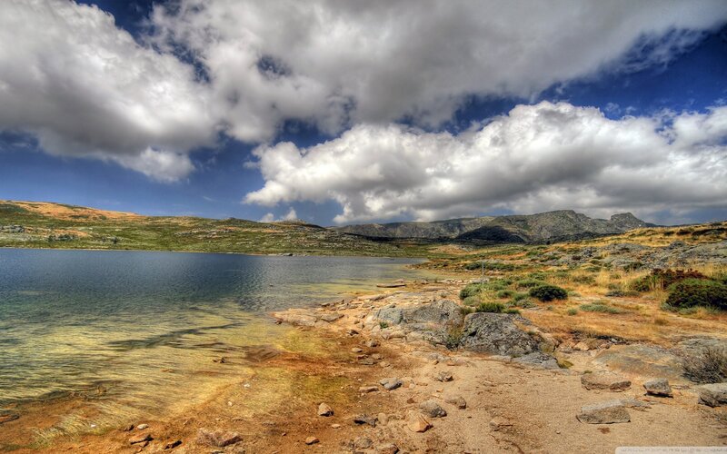 Mountain Lake Landscape — Blue, Dramatic, Afternoon, Photograph, Clouds, Rocks
