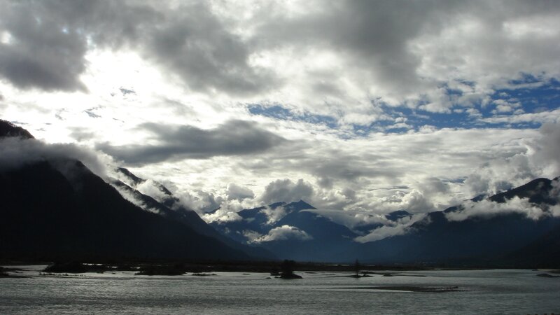 Mountain Lake Landscape — Blue, Dramatic, Afternoon, Photograph, Mountains, Clouds, River