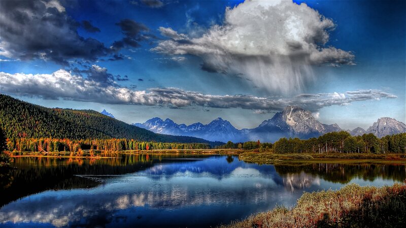 Mountain Lake Landscape — Blue, Dramatic, Afternoon, Photograph, Mountains, Forest