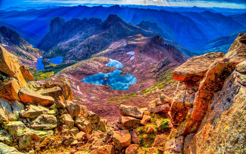 Mountain Lake Landscape — Blue, Dramatic, Afternoon, Photograph, Mountains, Lakes, Rocks