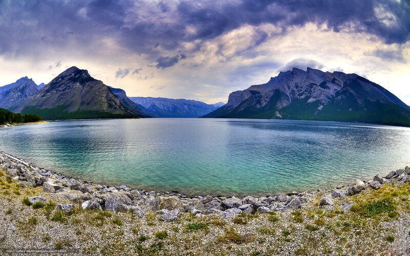 Mountain Lake Landscape — Blue, Dramatic, Afternoon, Photograph, Mountains, Rocks