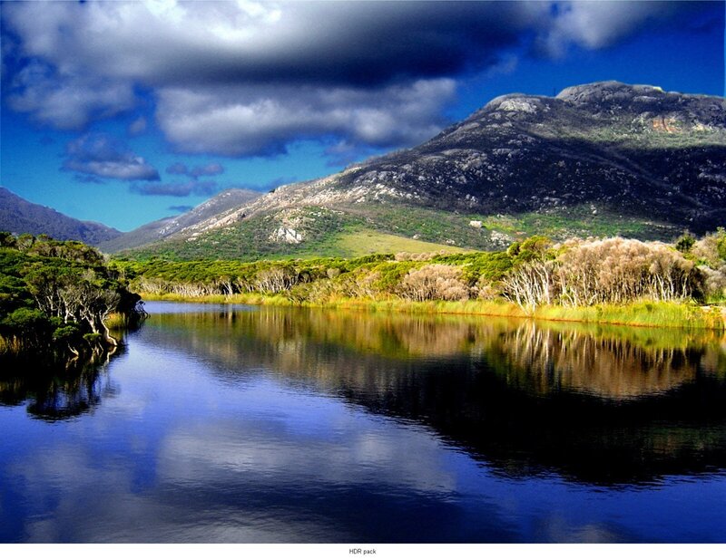 Mountain Lake Landscape — Blue, Dramatic, Afternoon, Photograph, Mountains, Trees, Sky, Green