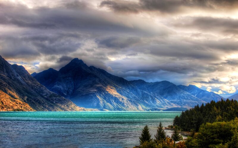 Mountain Lake Landscape — Blue, Dramatic, Afternoon, Photograph, Mountains, Trees