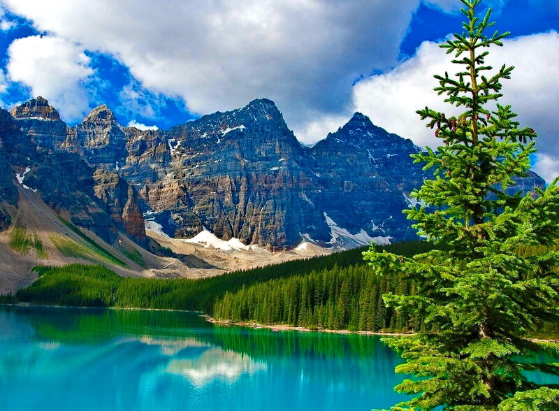 Mountain Lake Landscape — Blue, Dramatic, Afternoon, Photograph, Pine Tree