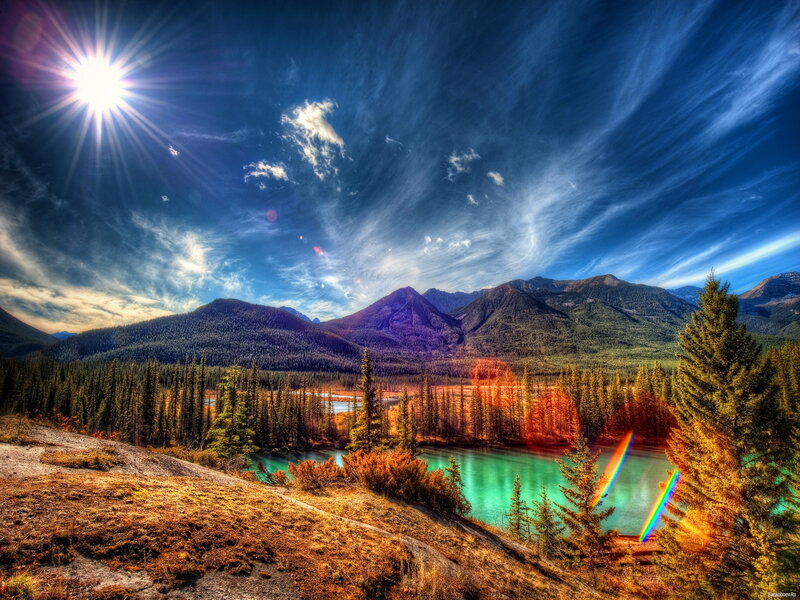 Mountain Lake Landscape — Blue, Dramatic, Afternoon, Photograph, Sun
