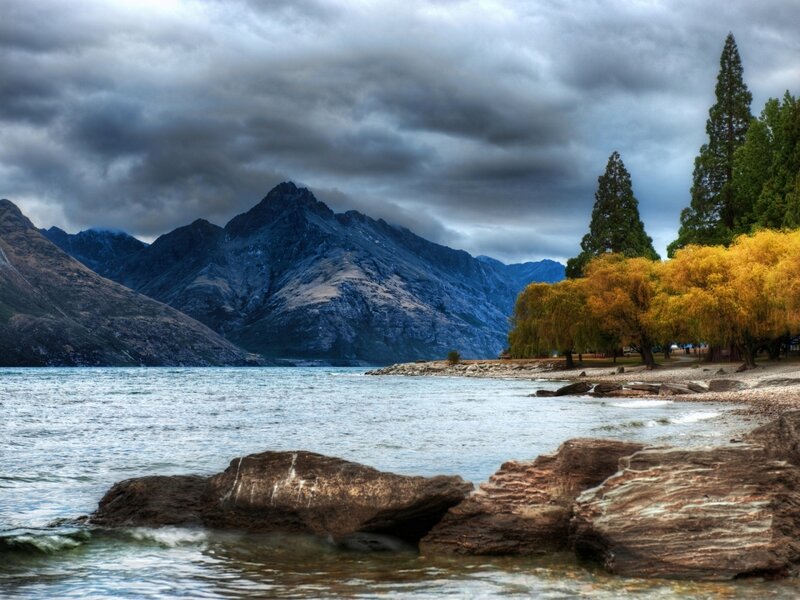 Mountain Lake Landscape — Blue, Dramatic, Autumn, Photograph, Mountains
