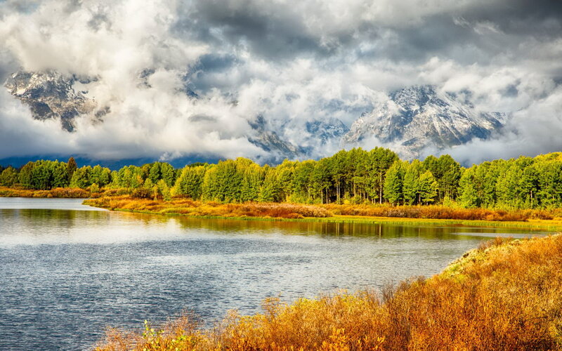 Mountain Lake Landscape — Blue, Dramatic, Autumn, Photograph, Trees