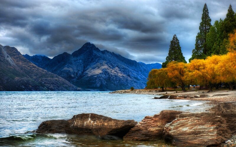 Mountain Lake Landscape — Blue, Dramatic, Autumn