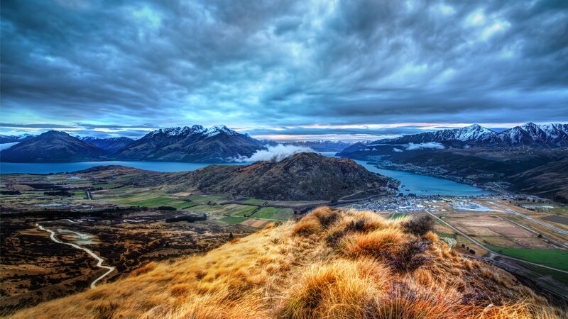 Mountain Lake Landscape — Blue, Dramatic, Morning, Photograph, Snow-capped Mountains