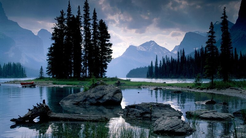 Mountain Lake Landscape — Blue, Dramatic, Morning, Photograph, Trees